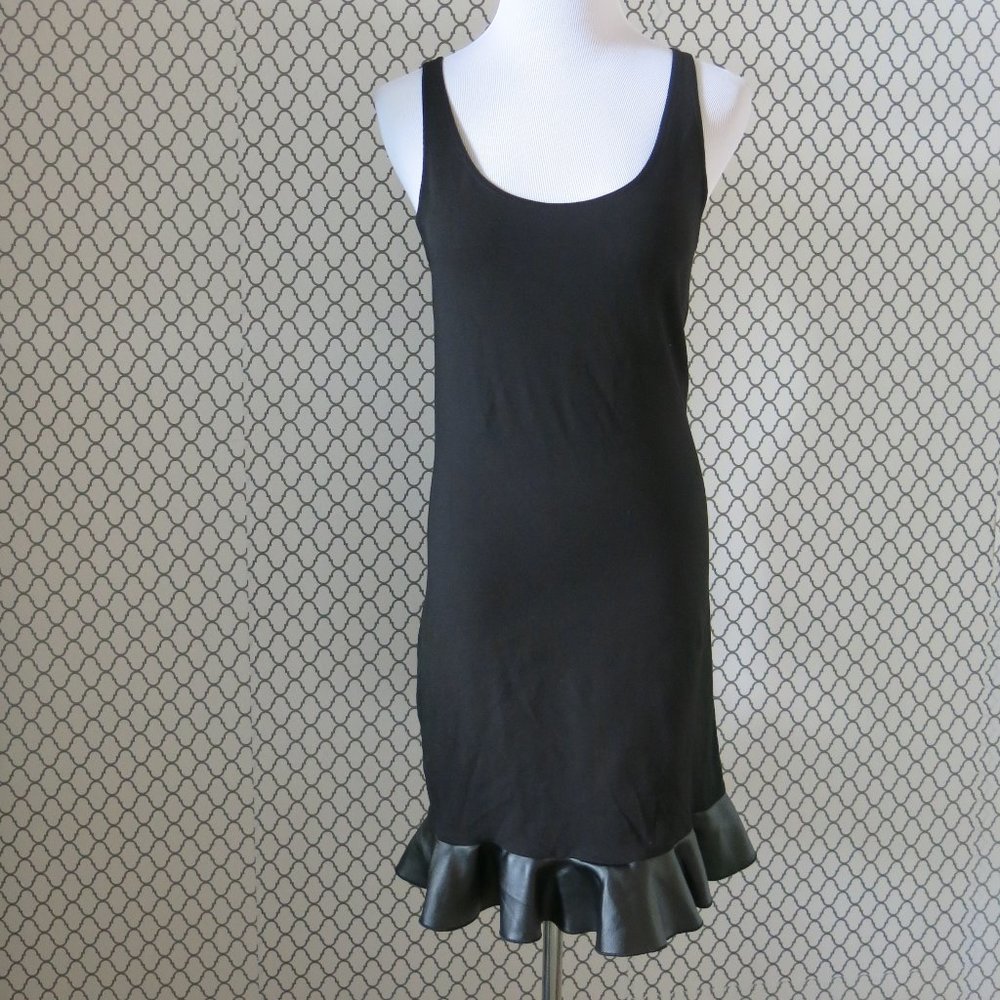 Sandro Black Sleeveless Faux Leather Ruffle Hem Fitted Dress - Size 1